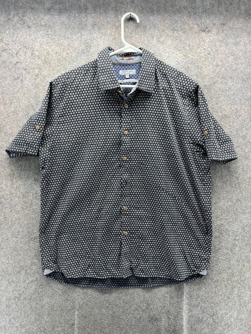 Ted Baker Shirt Mens 6 Blue Geometric Short Sleeve Button Front Casual Print